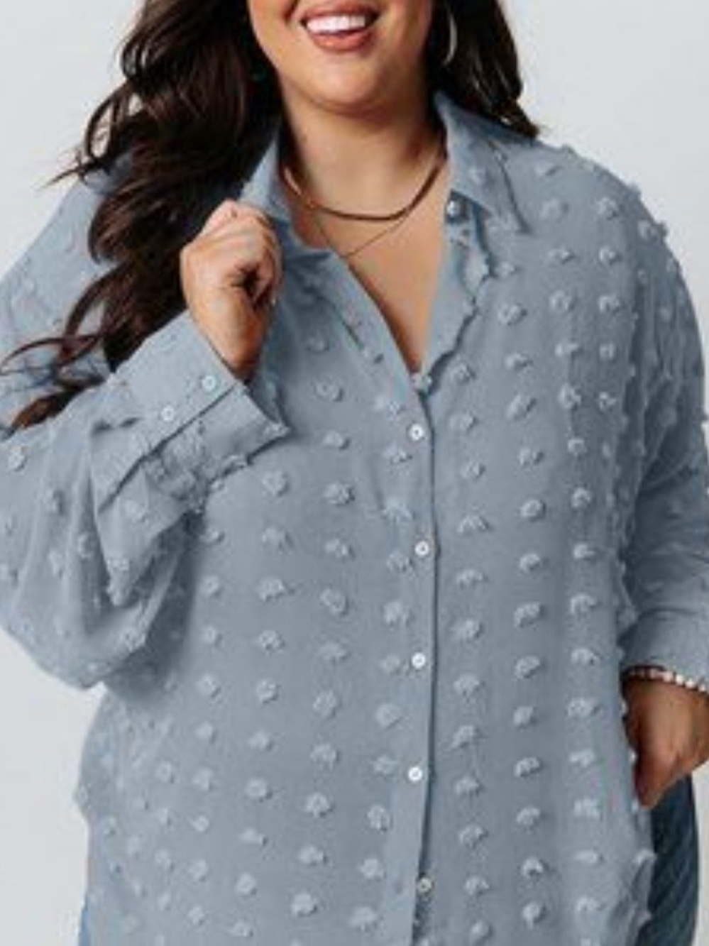Impressions Light Blue Swiss Dot Button-Down Shirt - Picture 2 of 8